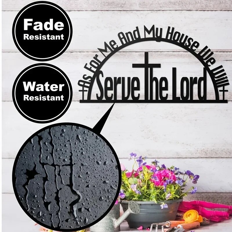 CIFbuy 2D โลหะ Bible Verse Wall Decor "As สําหรับ Me และบ้านของฉัน" สีดําคริสเตียนศาสนาป้ายบ้าน