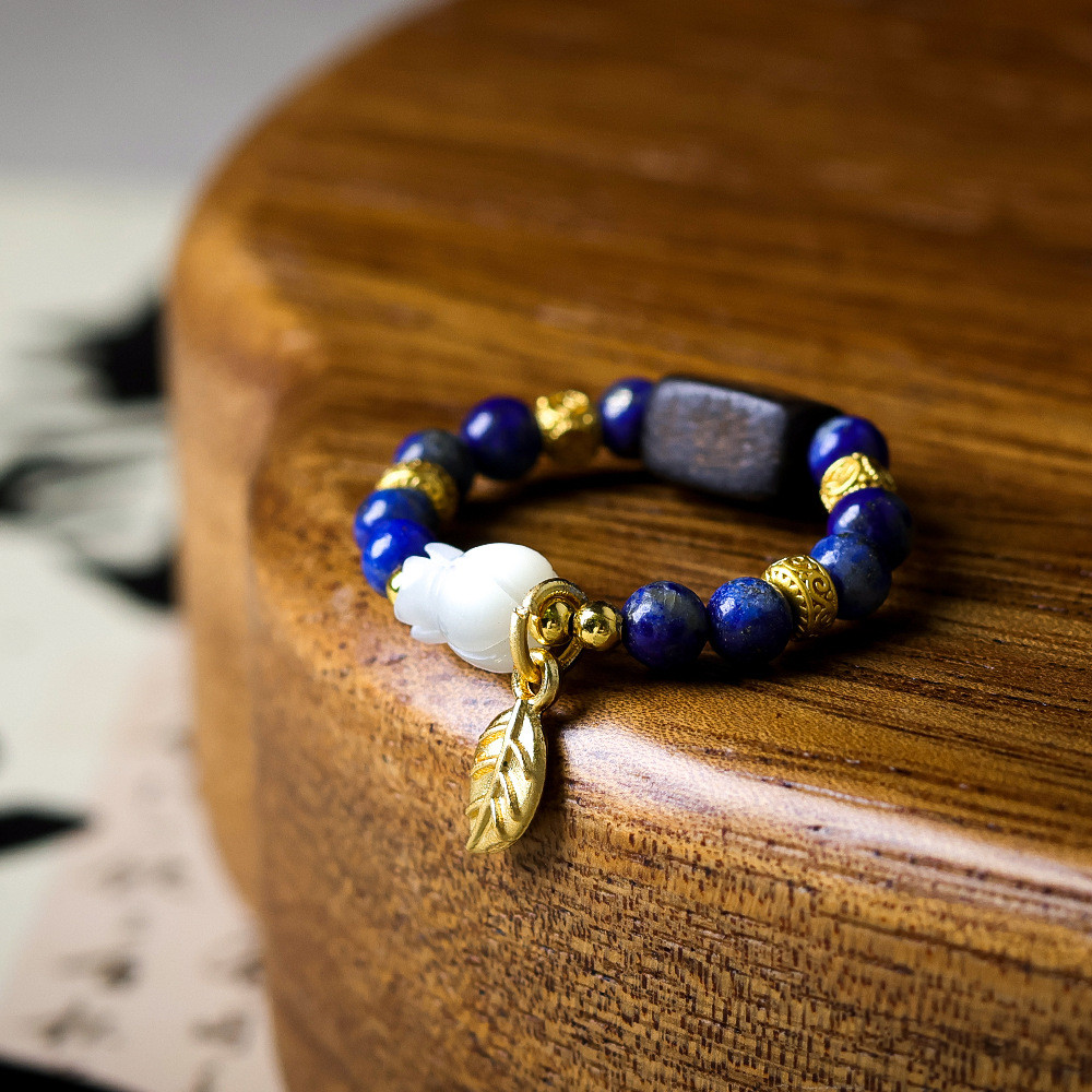 ทอมือ Lapis Lazuli Pearl Shell แหวนสไตล์จีน