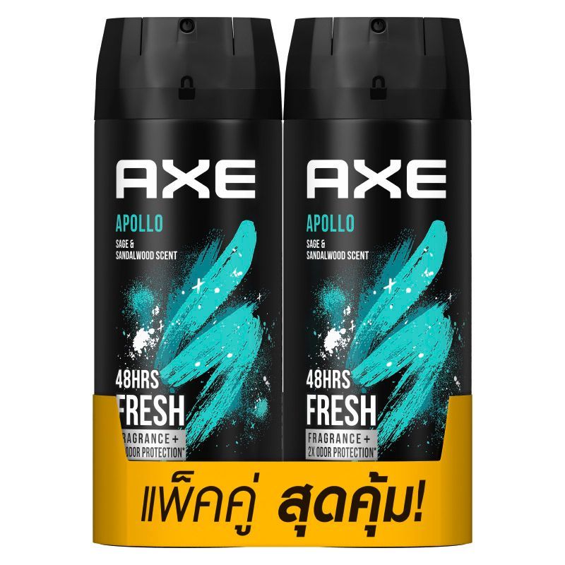 แอ๊กซ์สเปรย์น้ำหอมระงับกลิ่นกายอพอลโล่ 135มล. แพค 2 Axe Apollo Deodorant Body Spay 135ml. Pack 2 [8851932459686 ]