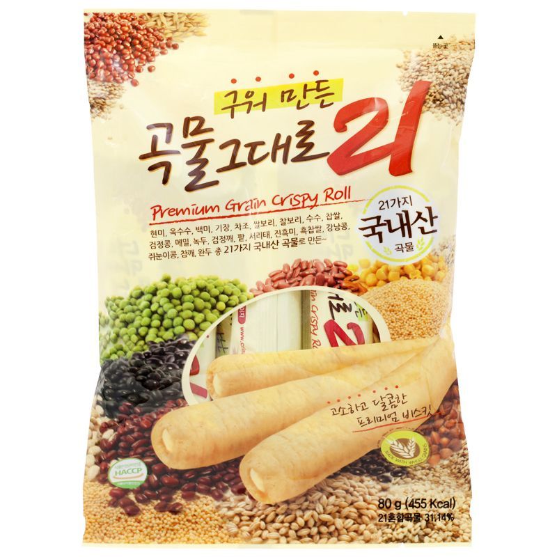 เกมิฟู้ดขนมธัญพืชอบกรอบสอดไส้ครีมชีส 80กรัม Gaemi Food Grain Crispy Roll 80g. [หมายเลขบาร์โค้ด 8809010960241 ]