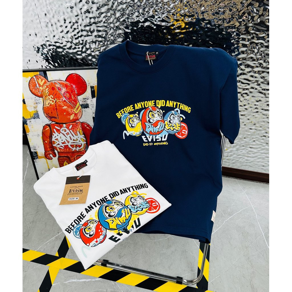 EVISU/God of Fortune 2026 คลาสสิกรอบคอแขนสั้นเสื้อยืดผู้ชายผู้หญิงสไตล์อินเทรนด์ Casual รอบคอ Basic 