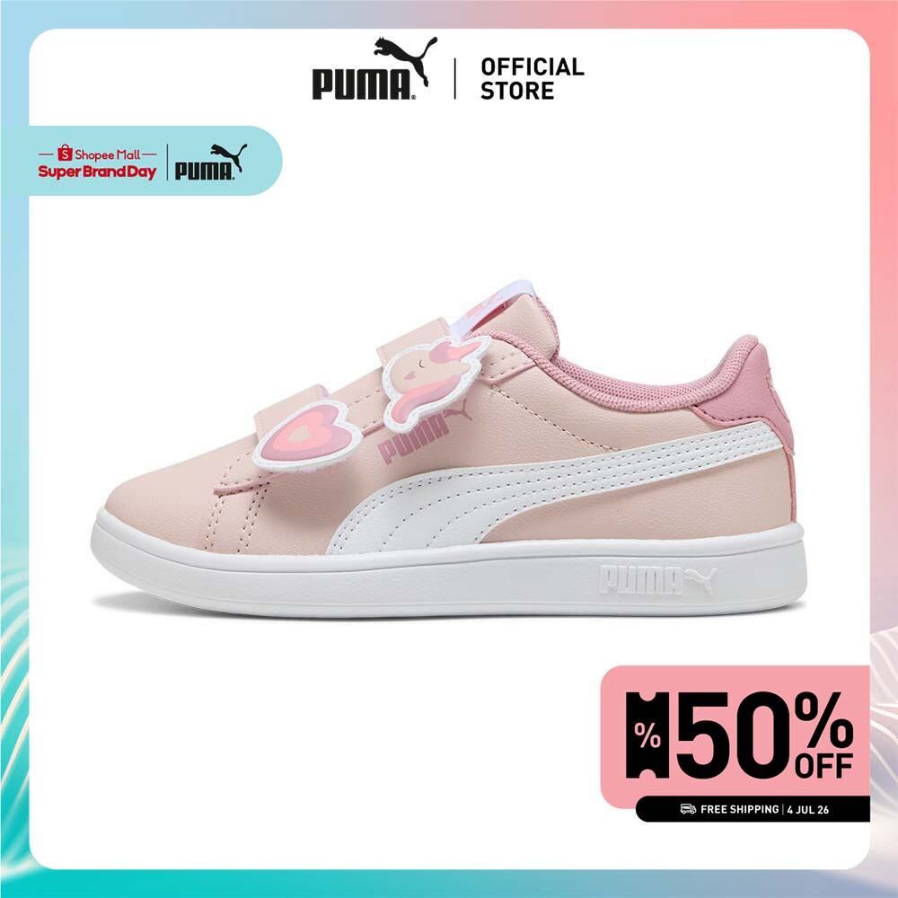 PUMA Kids รองเท้าผ้าใบเด็ก PUMA Smash 3.0 Badges สีชมพู - 39728608