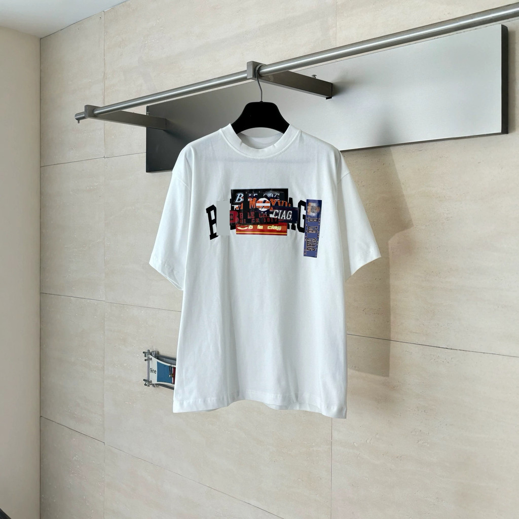 CKB2 BB-LCG * ฤดูใบไม้ผลิฤดูร้อนสไตล์ใหม่ Collage Slogan การพิมพ์แฟชั่นรอบคอแขนสั้นเสื้อยืด