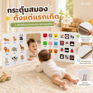 ส่งไวจากไทย🌈 แผงบอร์ดเสริมพัฒนาการเด็ก 12 หน้า พับได้ 2 ด้าน มีกระจก ฝึกเรียนรู้ สี ตัวเลข สัตว์ สำหรับเด็กเล็ก