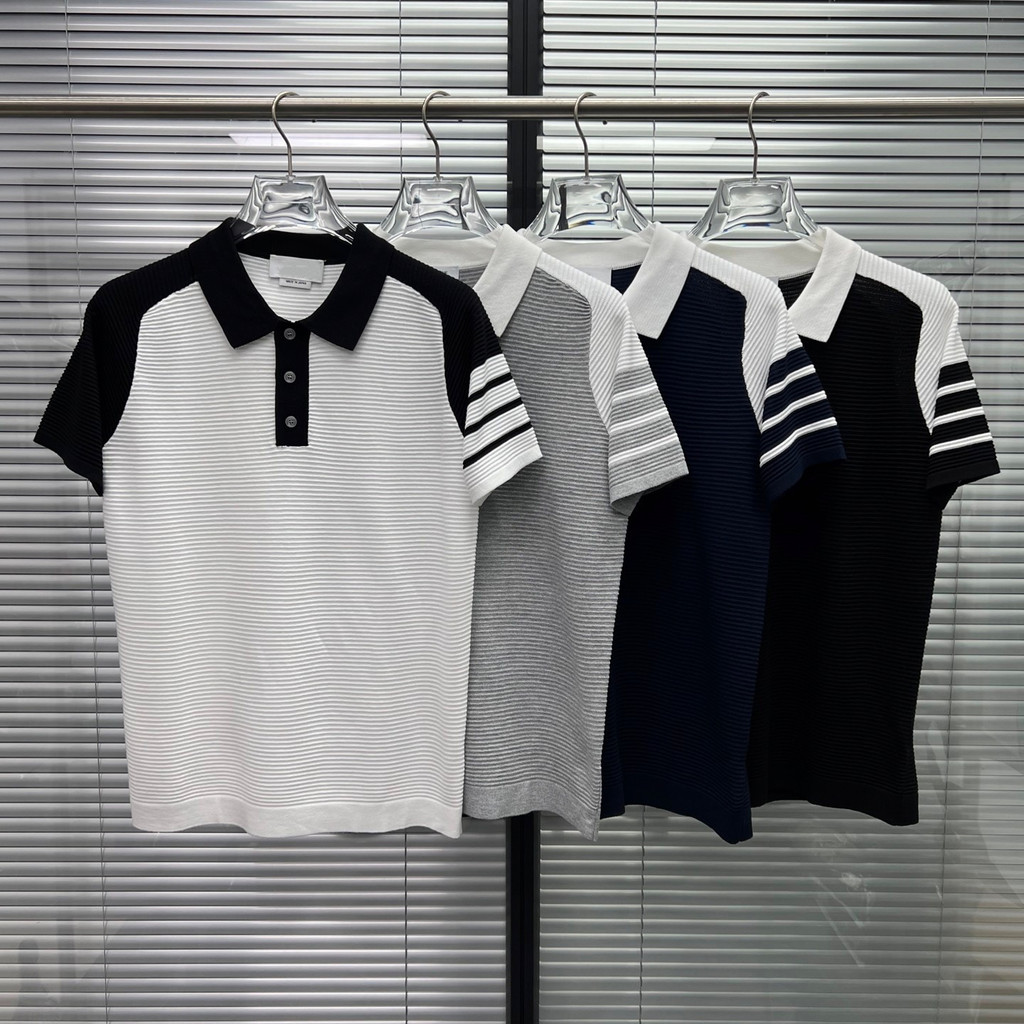 88NR แขนสั้นสไตล์ใหม่ผู้ชายระลอกน้ําฤดูร้อนถักระบายอากาศได้สบาย All-Match Contrast Collar เสื้อโปโลแ