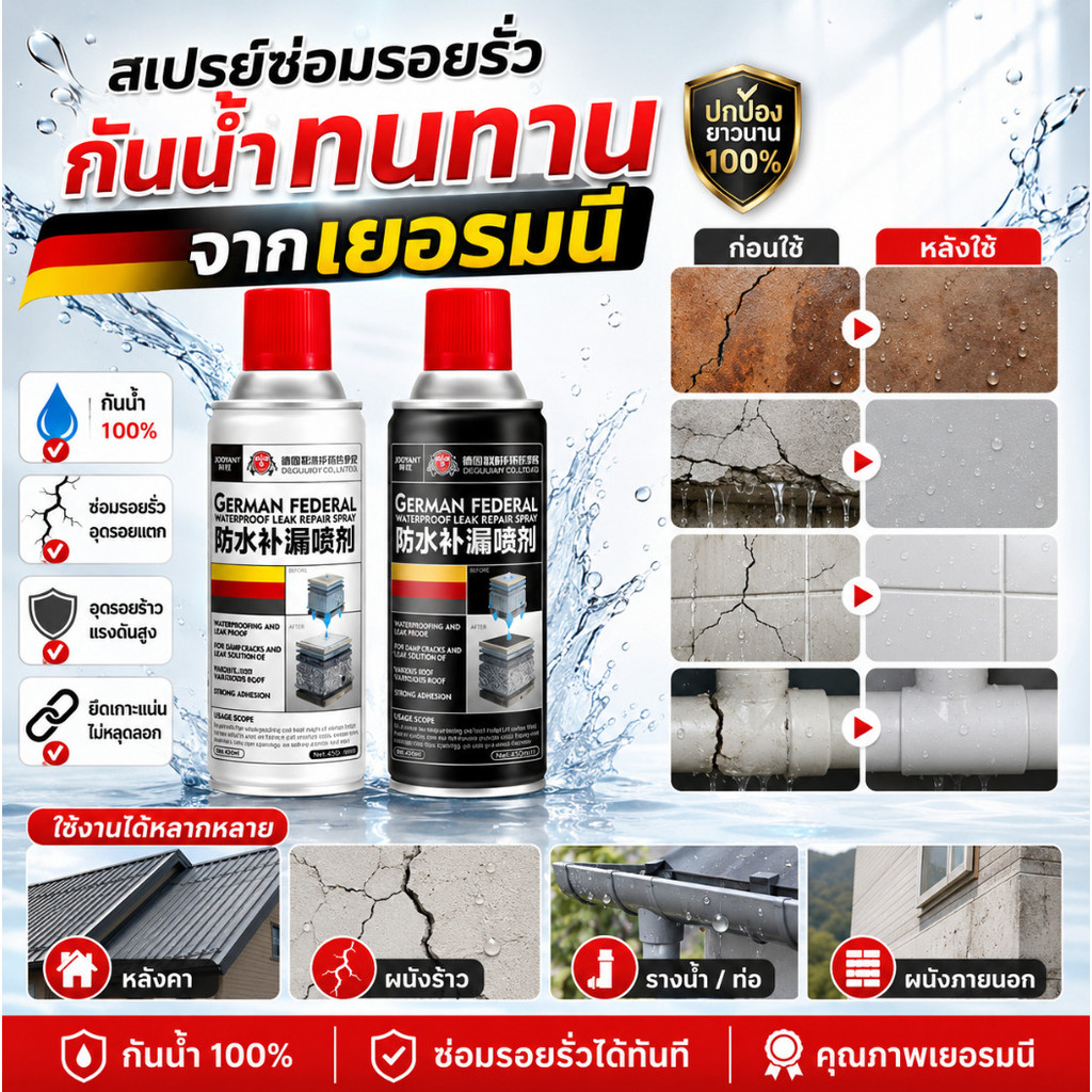 🔥ติดทนนาน🔥 สเปรย์ยาแนวกันน้ำจากเยอรมัน / ซ่อมแซมรอยรั่วบนหลังคา / อุดรอยแตกด้วยแรงดันสูง / วัสดุกันน้ำสำหรับภายนอกอาคาร สำหรับรางน้ำและผนัง