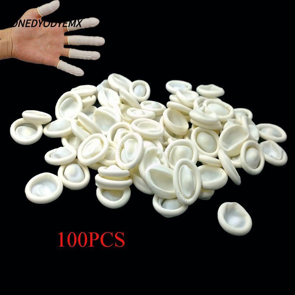 NONEDYOMX 100PCS Finger Cots ทิ้งปลายนิ้วป้องกัน Latex Protector ถุงมือ