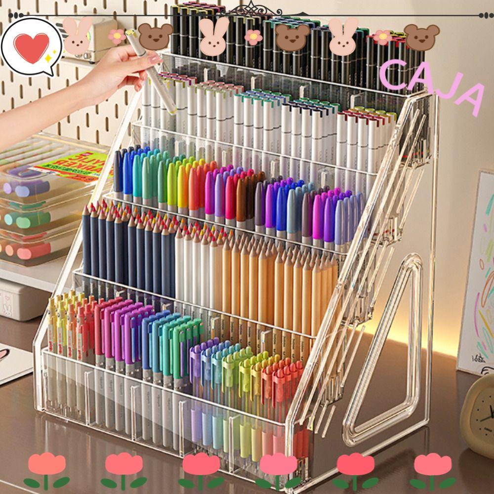 CAJA1 ที่ใส่ปากกา, ชั้นวางปากกาอะคริลิค 3/4/5 ชั้น, ที่เก็บเดสก์ท็อปหลายช่องที่ทนทาน เก็บปากกา Mark