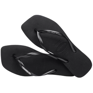 HAVAIANAS รองเท้าแตะ Slim Square Logo Metallic Flip Flop BLACK/SILVER 41482572976F_F3BKSI