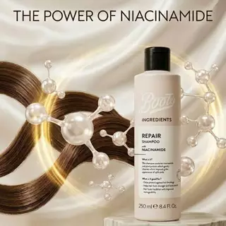 Boots Ingredients Repair Shampoo With Niacinamide 250 ml. บู๊ทส์ อินกรีเดียนส์ รีแพร์ แชมพู วิท ไนอาซินาไมด์ 250 มล.