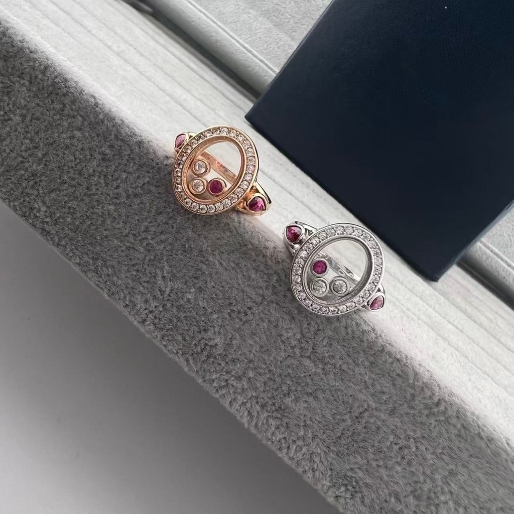 Xiaojia Happy Diamond Oval Three Diamond Ring Diamond Water Drop Ruby Three Bead Ring NO.26071169