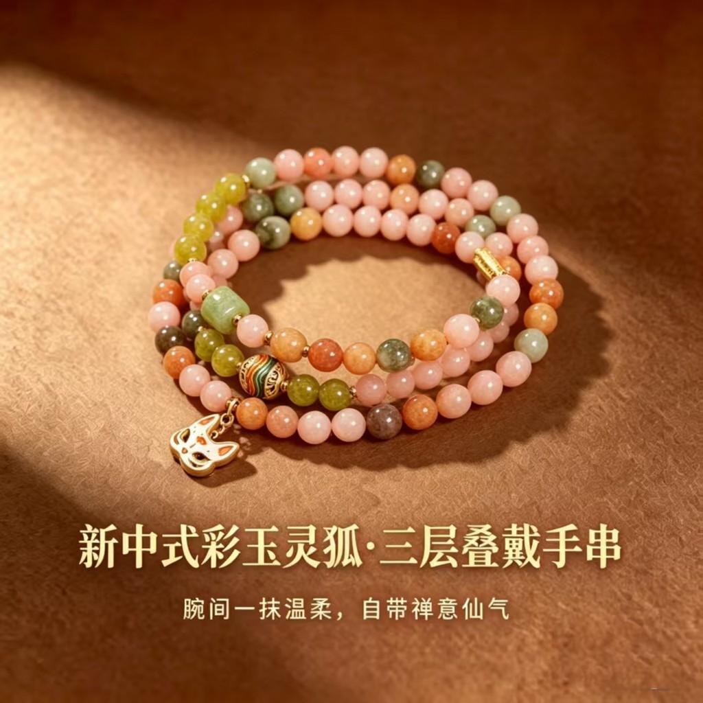 พร้อมสต็อก double Layer Stacking series-สร้อยข้อมือหน้ากากfox ใหม่สไตล์จีน Peace National Style doub