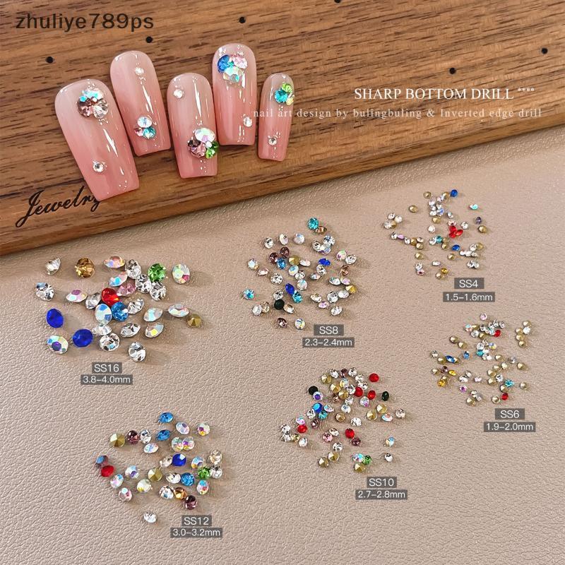 Zuliye789ps] 12 กริดผสมสี Rhinestones 3D ชี้ด้านล่าง Ba เล็บเพชรอัญมณี AB คริสตัล Rhinestones เล็บ C