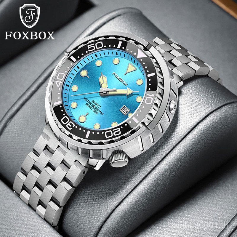 ⭐LIGE2023 Cross-Border Exclusively Supply FOXBOX Men Quartz Watch ปฏิทินสามมือนาฬิกากันน้ําธุรกิจนาฬ