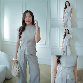 Elora Set ชุดเซตสไตล์มินิมอลเชือกเข็มขัดเอวกางเกงขากระบอกกลาง AN323