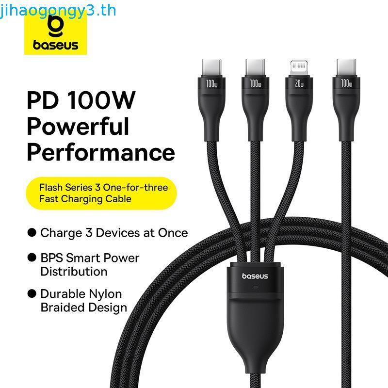 Baseus 3 in 1 Fast Charging PD 100W สาย USB-C ถึง C + C + C สําหรับ ip สําหรับ Xiaomi