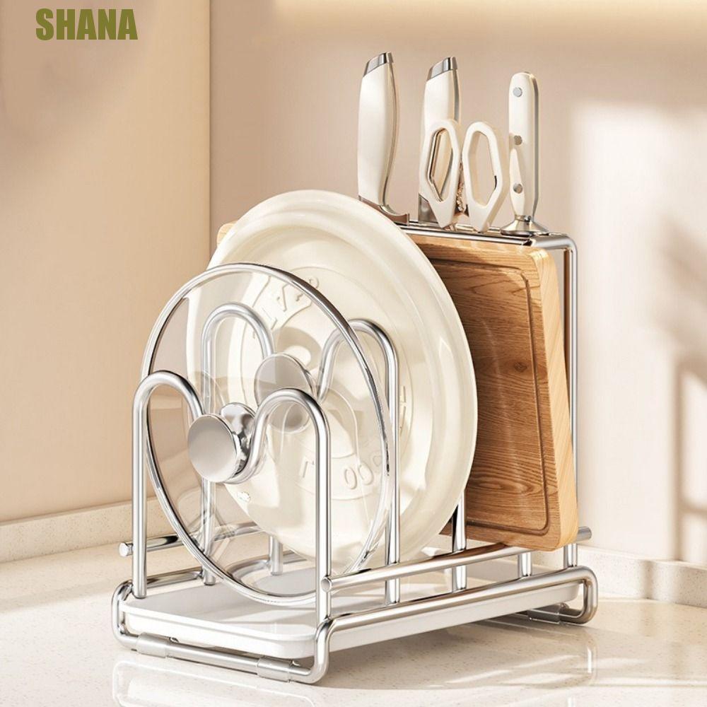 ชั้นวางฝาหม้อ SHANA ประหยัดพื้นที่, ที่วางเขียงกันสนิมหลายชั้น, ที่วางเครื่องครัวพร้อมถาดระบายน้ํา ฝาครอบหม้อมั่นคง