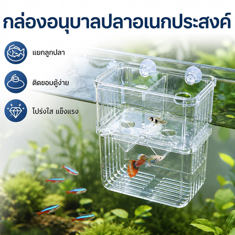 กล่องแยกปลา ตู้เพาะพันธุ์ปลา อะคริลิคใส แบบแขวน สำหรับปลากุ๊ปปี้ ขนาด S L thumbnail 3