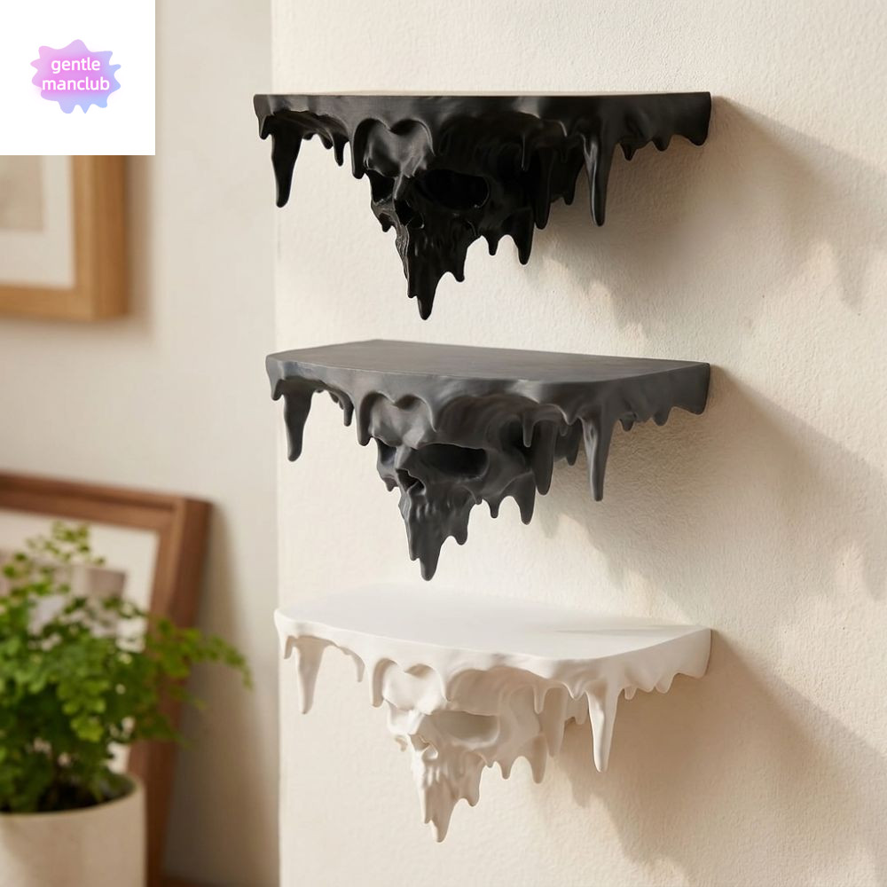 GENTLEMANCLUB Icicle Skull Melting ชั้นวางติดผนัง,รูปหยดผิดปกติพลาสติก Skull หยดชั้นลอย,ศิลปะ 3D พิมพ์ Dark Gothic ติดผนังขาตั้งจอแสดงผลชั้นวางของ