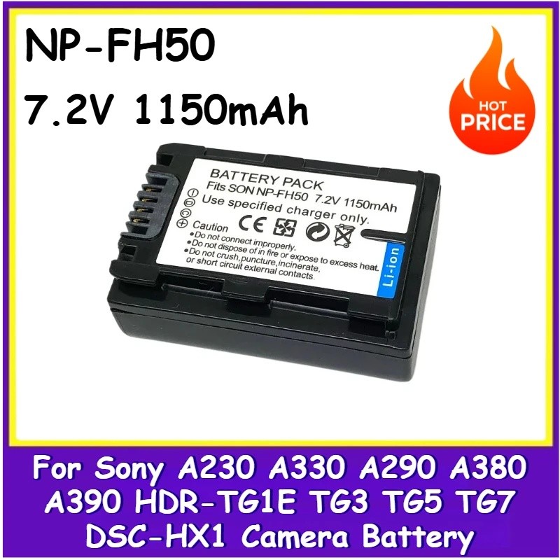 7.2V 1150mAh NP-FH50 NP-FH40 แบตเตอรี่กล้อง + USB Charger สําหรับ Sony A290 A380 A230 A330 A390 HDR-