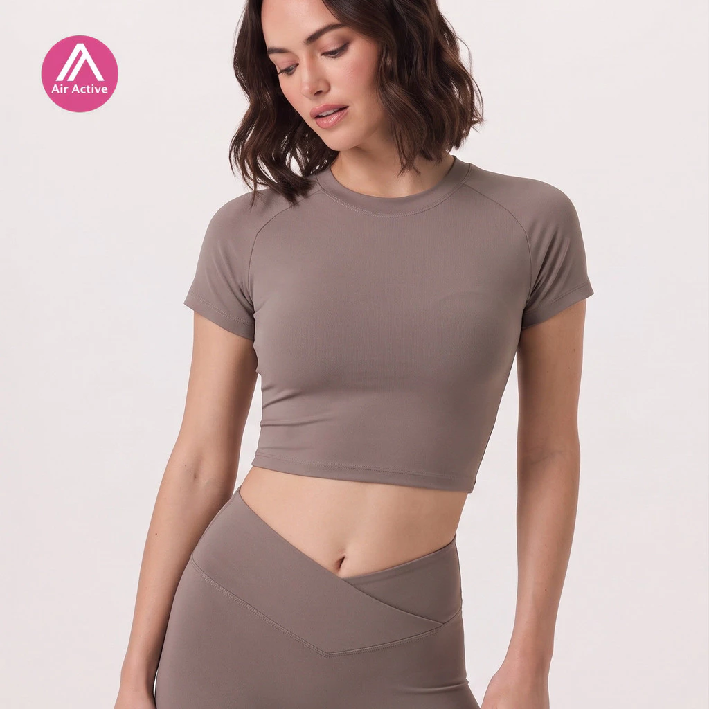 AirActive เสื้อครอปท็อปแขนสั้น แบบเข้ารูป ดูดซับความชื้น สําหรับเล่นโยคะ กีฬา