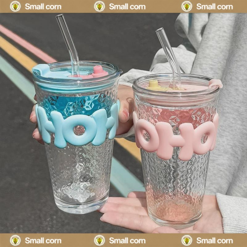 YTL แก้วกาแฟลายแนวตั้แบบมีฝาปิดมีหลอดดูดสไตล์ INS