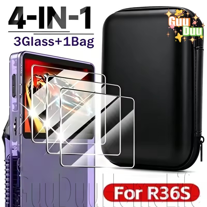 [GUUDUU] 4 IN 1 Case+Glass for R36S Game - ฟิล์มกระจกนิรภัย - กระจกนิรภัยป้องกันรอยขีดข่วน - Travel 