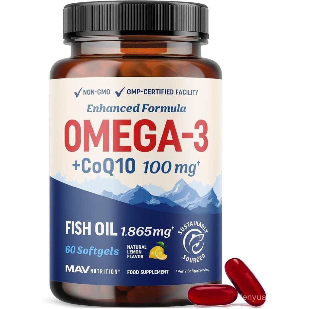 น้ํามันโอเมก้า 3 + Co Q10 | 1305MG Omega3 พร้อม CoQ10 100MG สําหรับ Heart Health Cellular Energy และ