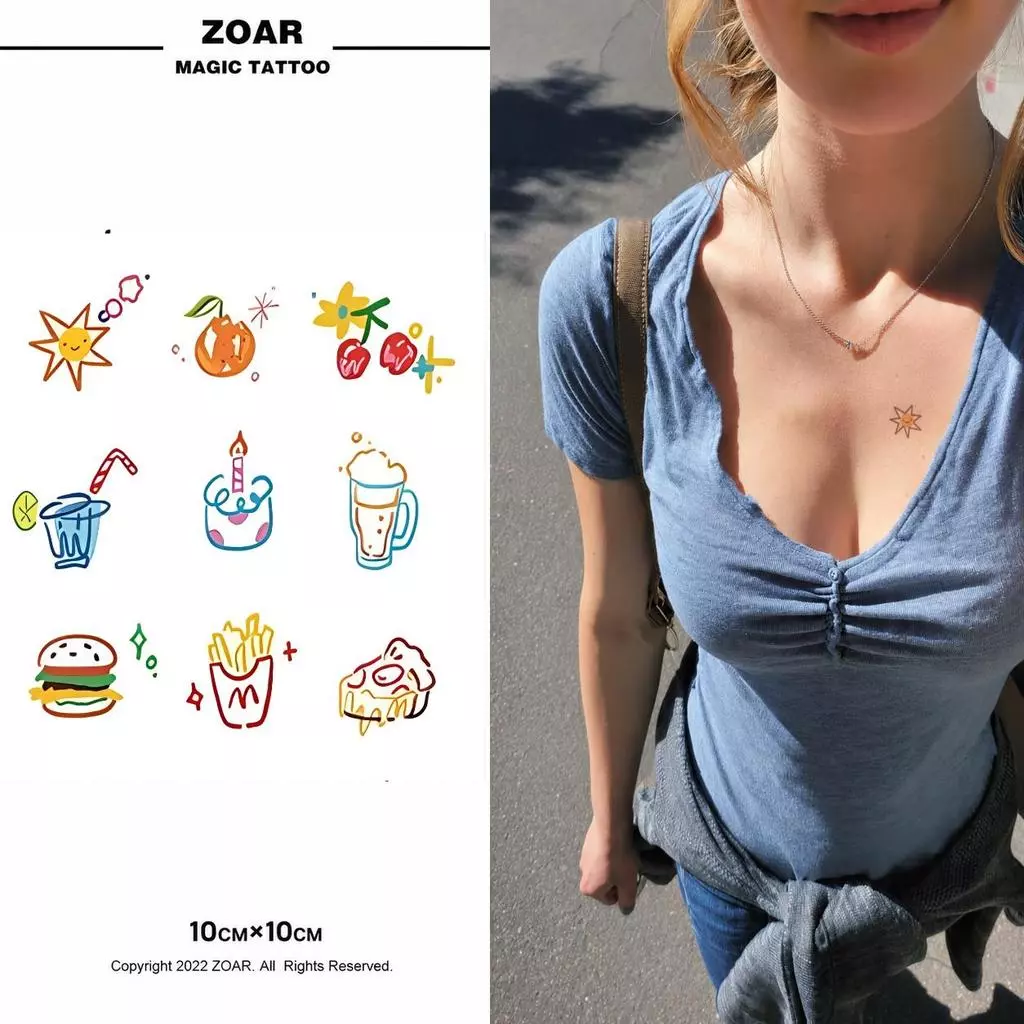 !!ส่งจากไทย!! Cute Tattoo สติกเกอร์รอยสักสีสดใส กันน้ำ ติดทนนาน ใช้ง่าย แต่งหน้า/นิ้วมือ เพิ่มความมั่นใจ