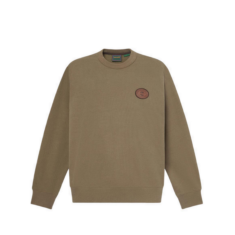 Timberland เสื้อสเวตเชิ้ตคอกลมแพทช์หนัง ผู้ชาย สี Beige