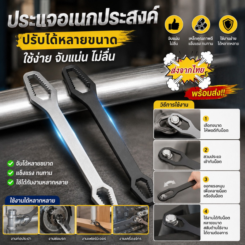 T-shirt Studio ประแจอเนกประสงค์ 8-22mm. บล็อคขันน๊อต 15in1 ปากตาย ครอบจักรวาล ประแจขันน๊อต หกเหลี่ยม ประแจข้าง