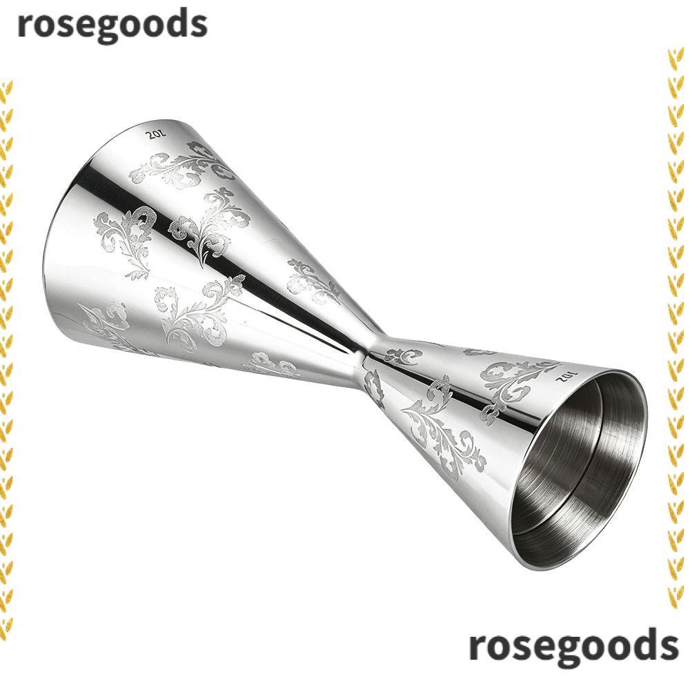 ROSEGOODS สองหัว Jigger, สแตนเลส 30/60ml Didi Jigger Cup, ใบไม้ทนทานลายออกแบบ Bartending Jigger Bar