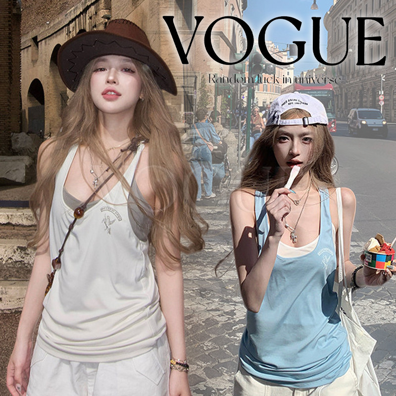 Vogue พร้อมส่ง เสื้อกล้ามสไตล์สาวฮอตแบบเกาหลีสำหรับผู้หญิง มีสองชิ้นแยกกันแฟชั่นฤดูร้อน (A8431)
