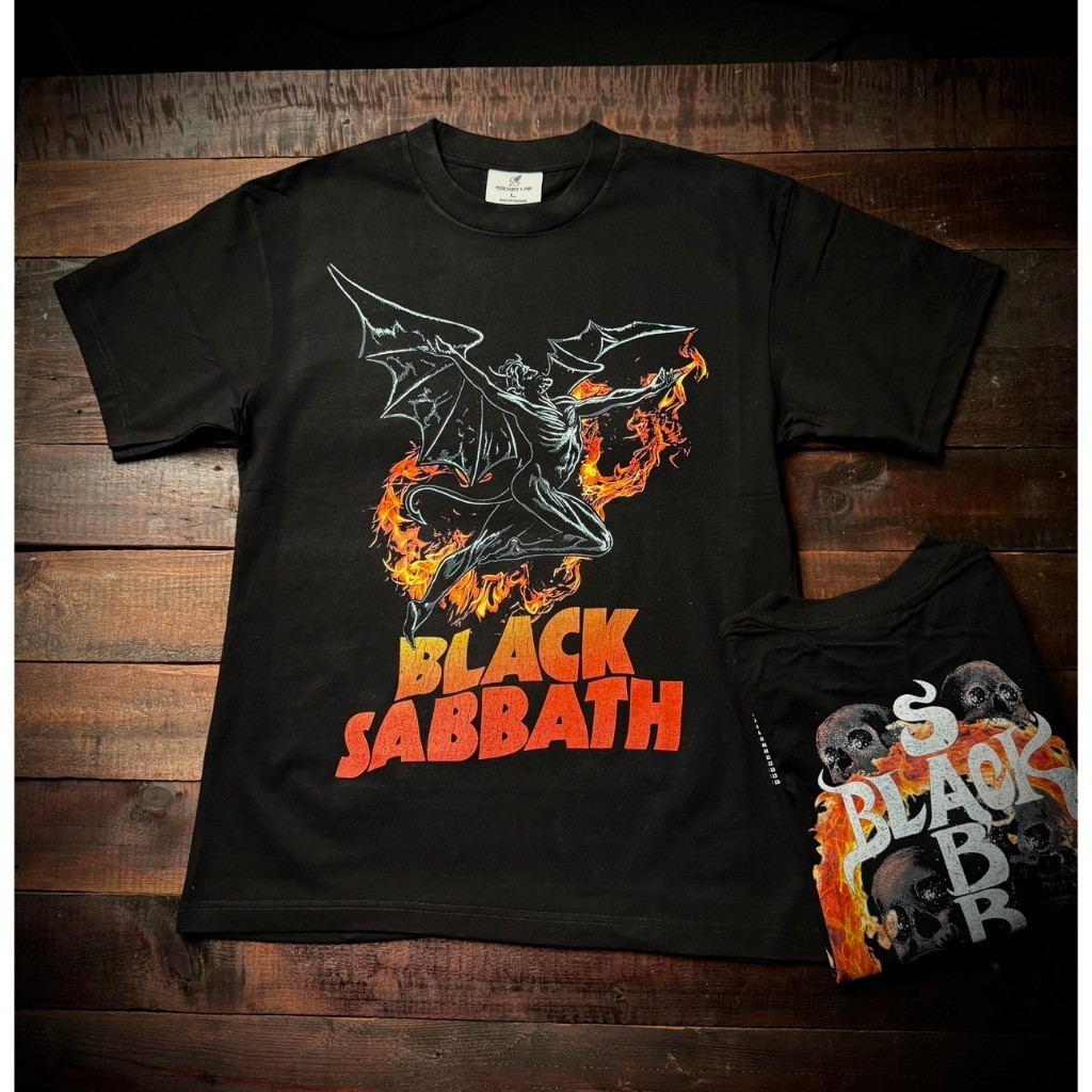 พร้อมส่ง เสื้อยืดผู้ชายสีดำ Black Sabbath Rocket Lab ผ้าฝ้ายแท้100% ใส่สบาย งานละเอียด ไซส์โอเวอร์ไซ