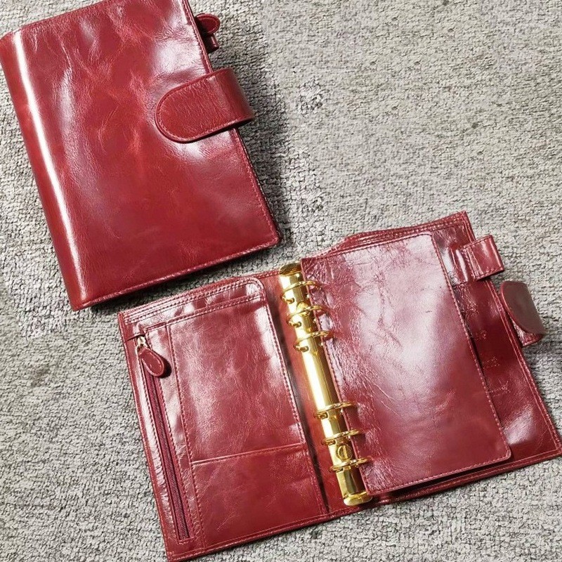 Oil Wax Cowhide A6 Handbook 6-Hole Loose-Leaf Notebook Personal Gift Sheet Holiday Gift Must-Have Pr