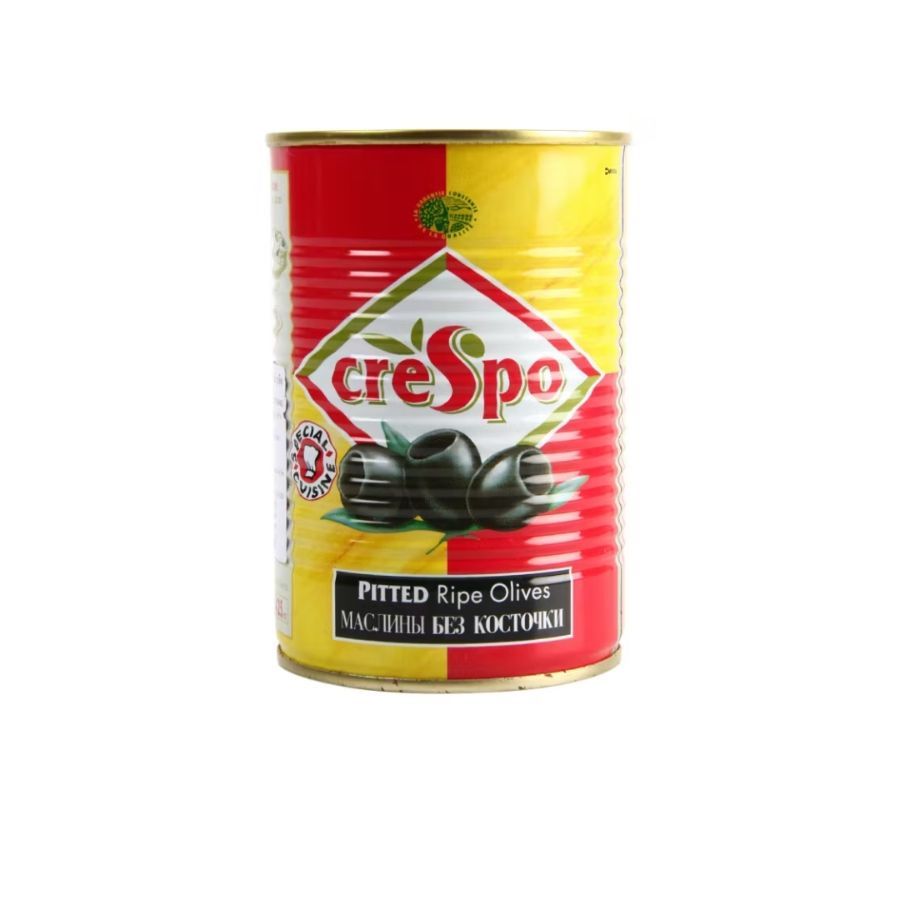 ครีสโป มะกอกดำไม่มีเมล็ดในน้ำเกลือ Crespo Pitted Black Olives 387g.
