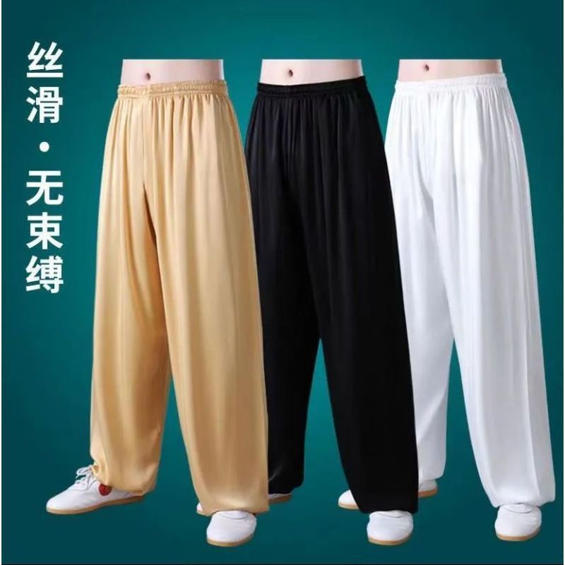 春夏季太极裤男女宽松瑜伽灯笼裤戏曲太极拳服武& 术练功裤束脚Summer new ice silk tai chi pants for men and women, summer loose elas