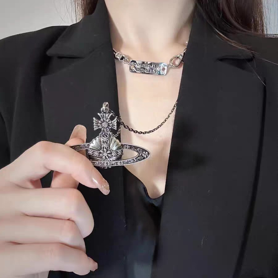 Nana Anime Saturn สร้อยคอVintage Silver 3D ดอกไม้แกะสลักจี้ - ที่ไม่ซ้ํากันเสื้อกันหนาว, High-End St