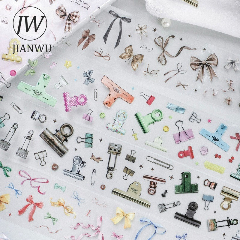 JIANWU 45 มม.* 200 ซม.VINTAGE สีสัน Bow Tie คลิปภูมิทัศน์วัสดุ Collage Scrapbooking PET เทป Creative DIY Journal เครื่องเขียน