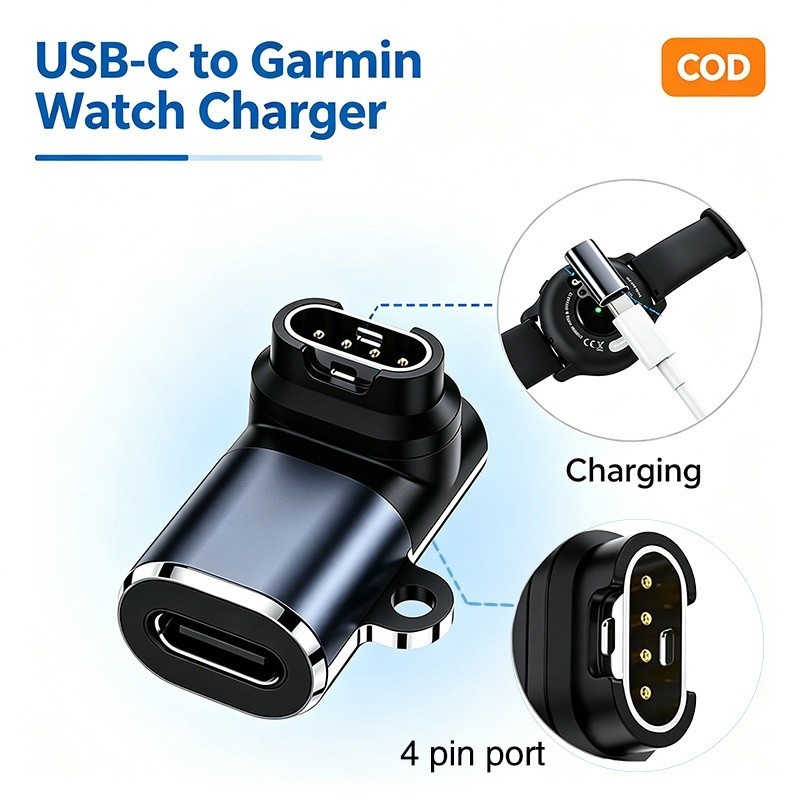 อะแดปเตอร์ชาร์จ USB Type-C เป็น Garmin สําหรับ Garmin Fenix ​​7/6/5 Instinct 2S Venu 2 Plus EPIX Forerunner 745/สไตล์มูฟ