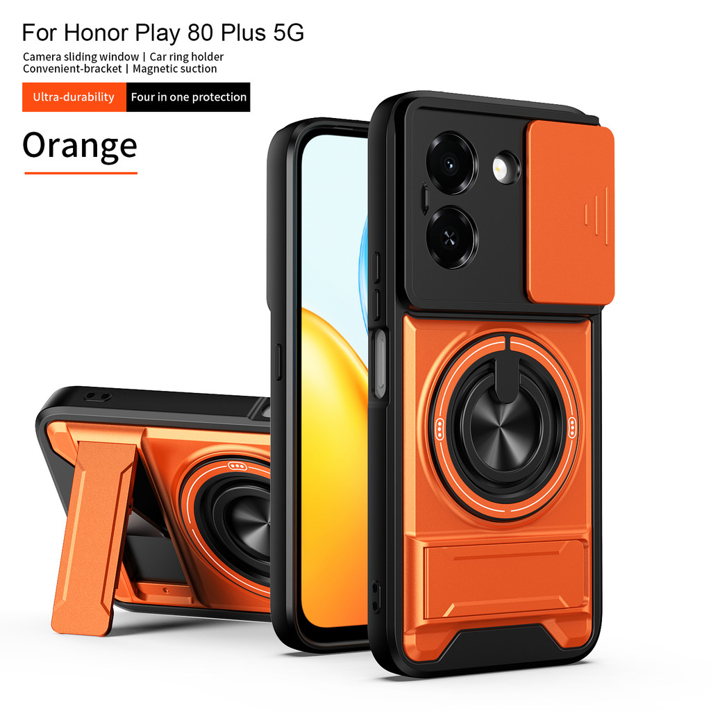 สําหรับ Honor X7E 4G/Play 80 Plus 360°แหวนหมุน Magnetic Stand Slide Camera Protector กันกระแทก Magsa