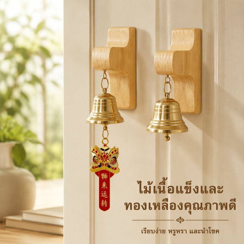 กระดิ่งลมประตู กระดิ่งแขวนประตู ไม้เนื้อแข็ง ทองเหลือง สไตล์ญี่ปุ่น ตกแต่งบ้าน กันขโมย