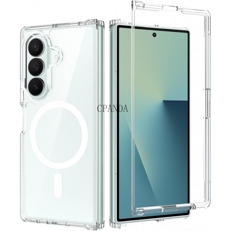 SAMSUNG เคสใสสําหรับ ซัมซุง กาแลคซี Z พับ 8 พิเศษ, เกรดทหารกันกระแทกป้องกันร่างกายเต็มรูปแบบด้วยวงแหวนแม่เหล็กในตัว, ฝาครอบกันชนพีซีแข็งป้องกันการเย