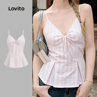 (KOL's pick) Lovito เสื้อเบลาส์สีชมพูอ่อนลายพลีตสําหรับฤดูใบไม้ผลิ/ฤดูร้อน สไตล์ลําลอง เกาหลี อินเทรนด์ LK6AD124