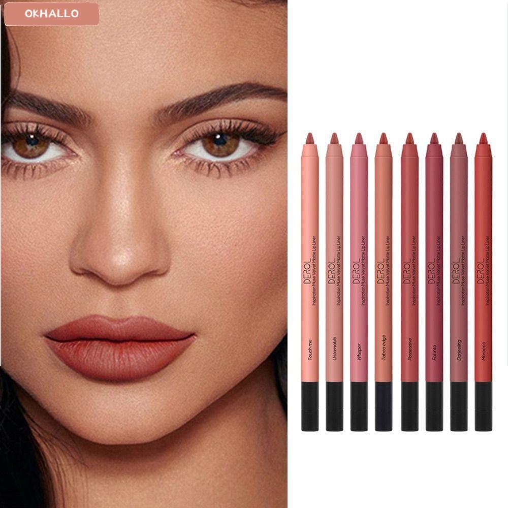 OKHALLO Matte Lipliner, Velvet Matte Lipliner Pencil, กันน้ําถ้วยไม่ติด Long Lasting Lip Liner