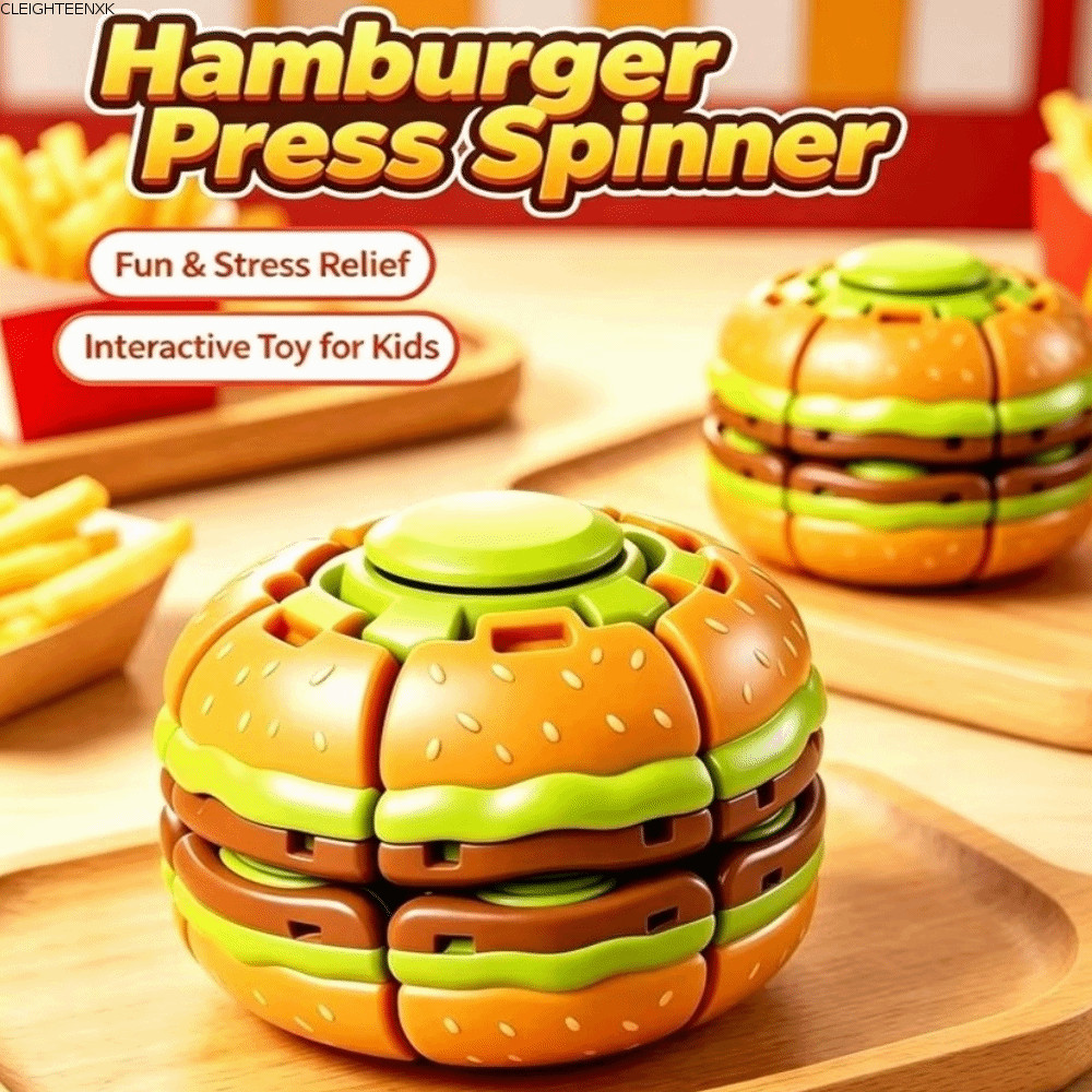 CLEIGHTEEN8H แฮมเบอร์เกอร์ Fidget Spinner, Burger Shape Smooth หมุน Burger Fidget Ball, แบบพกพาความเ