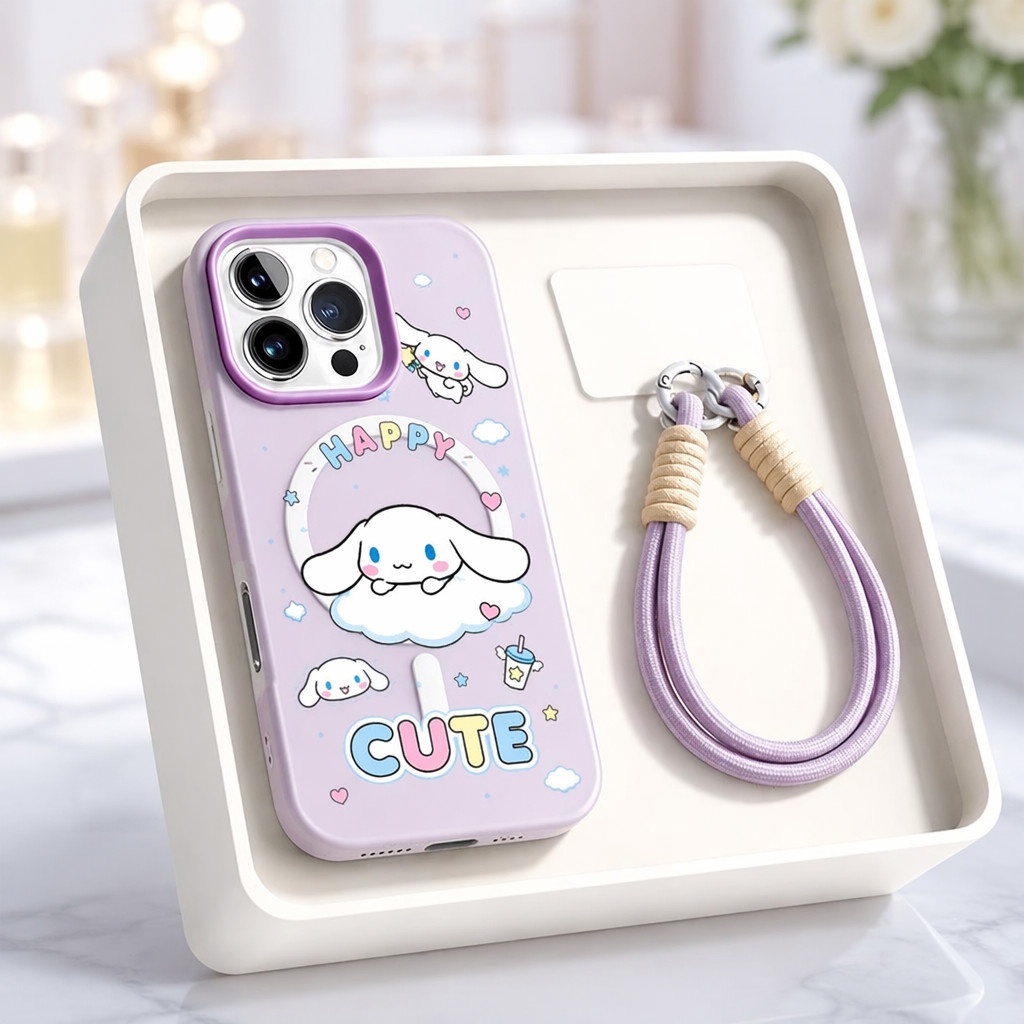 เคสไอโฟน เคส iphone ✨ เคสเจลลี่แม่เหล็ก พร้อมสายคล้อง สีพาสเทล ลายน่ารัก ขอบกล้องสูง iPhone 11 13 15 17/18P HHGDCXK153