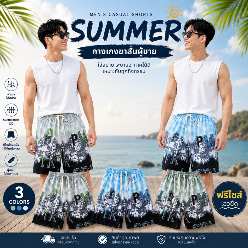 Rich TEE กางเกงขาสั้น เนื้อผ้ามีคุณภาพสูง เอว 28-44 นิ้ว สามารถใส่ได้ มี3สีให้ได้เลือกใส่ QC-DK8032
