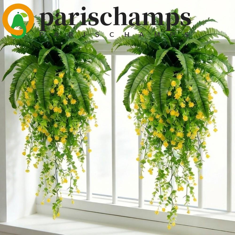 PARISCHAMPS เฟิร์นเปอร์เซียเทียม, ป้องกันรังสียูวีสมจริงผสมปลอมเฟิร์นแขวนพืช, ใบเขียวชอุ่มพลาสติกสัมผัสจริงใบเปอร์เซียชุดดอกไม้ตกแต่งงานแต่งงาน