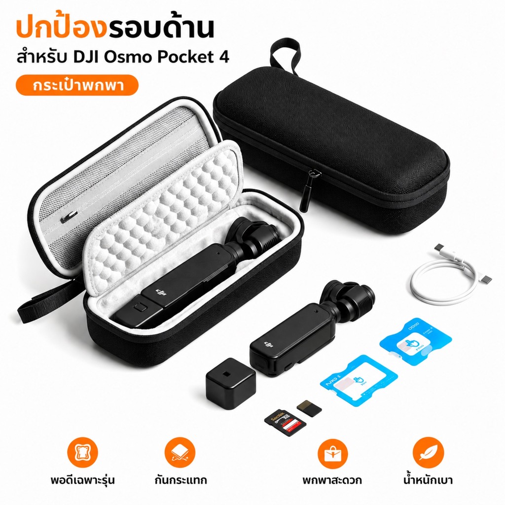กระเป๋า DJI Osmo Pocket 4 เคสแข็ง กันกระแทก แบ่งช่อง กระเป๋าเก็บกล้อง